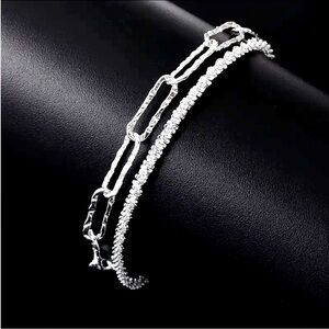1 pc S925 Silver Double Layers Thin Chain Bracelet